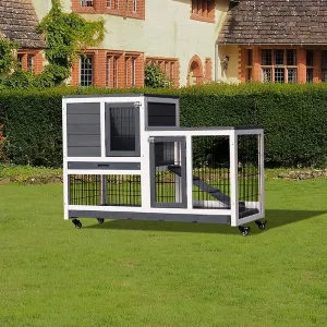 43" Gray Wooden Outdoor Animal Hutch with Removable Pull-out Tray Ramp and Wheels