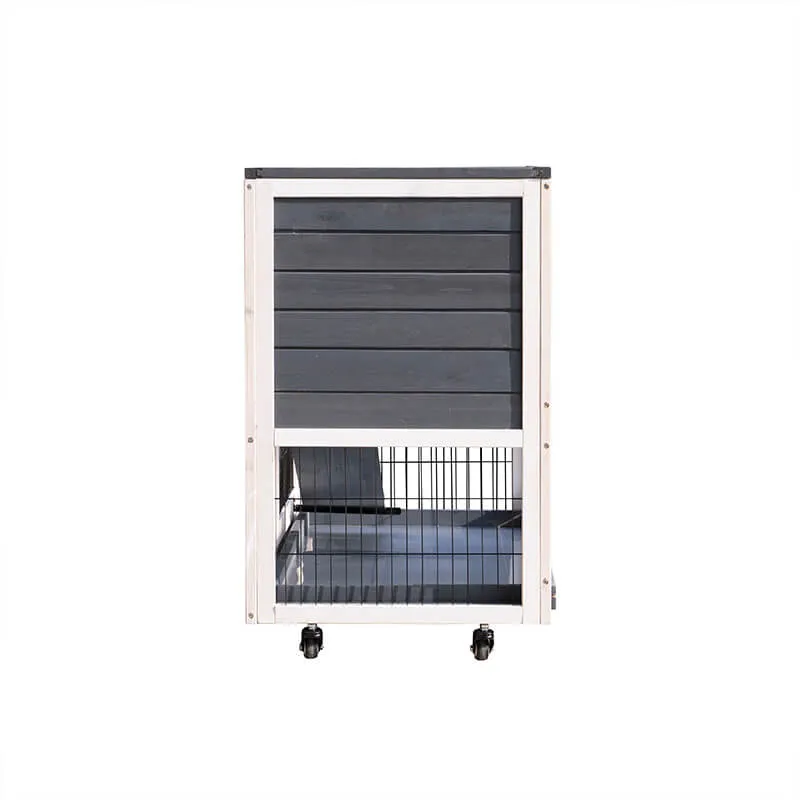 43" Gray Wooden Outdoor Animal Hutch with Removable Pull-out Tray Ramp and Wheels