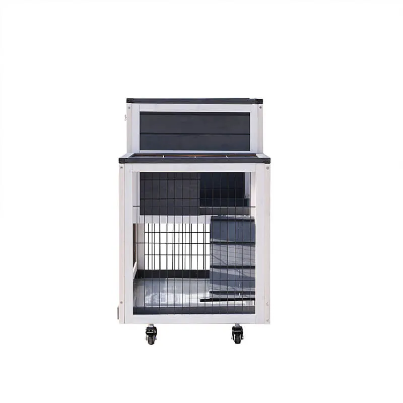 43" Gray Wooden Outdoor Animal Hutch with Removable Pull-out Tray Ramp and Wheels