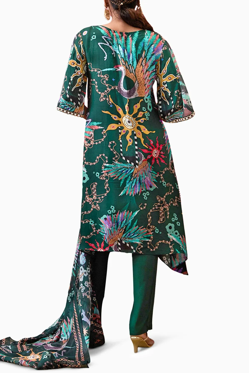 Aisha Embroidered Green Kurta Set