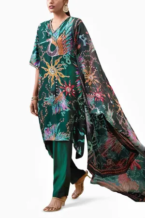 Aisha Embroidered Green Kurta Set