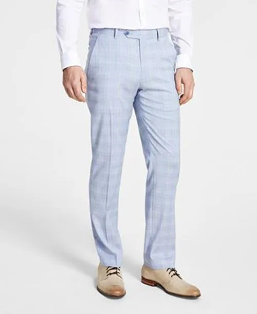 Alfani Mens Slim fit Dress Pants 38 / 30 Blue Plaid Stretch