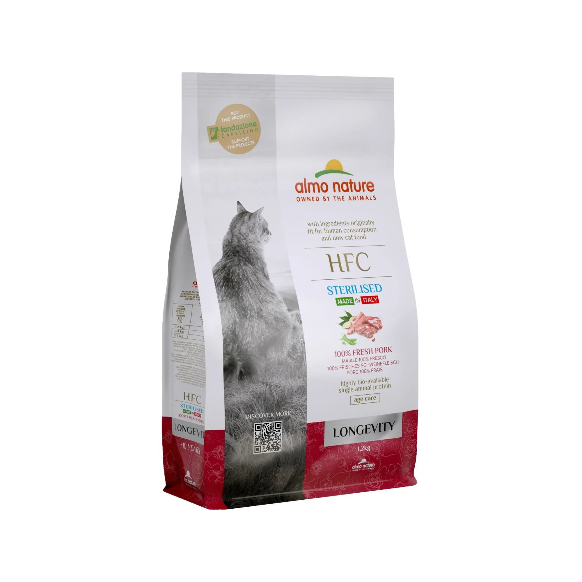 Almo Nature HFC Longevity Sterilized Dry Cat Food - 100% Fresh Pork