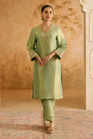 Aqua Rose Tissue Kurta With Pants