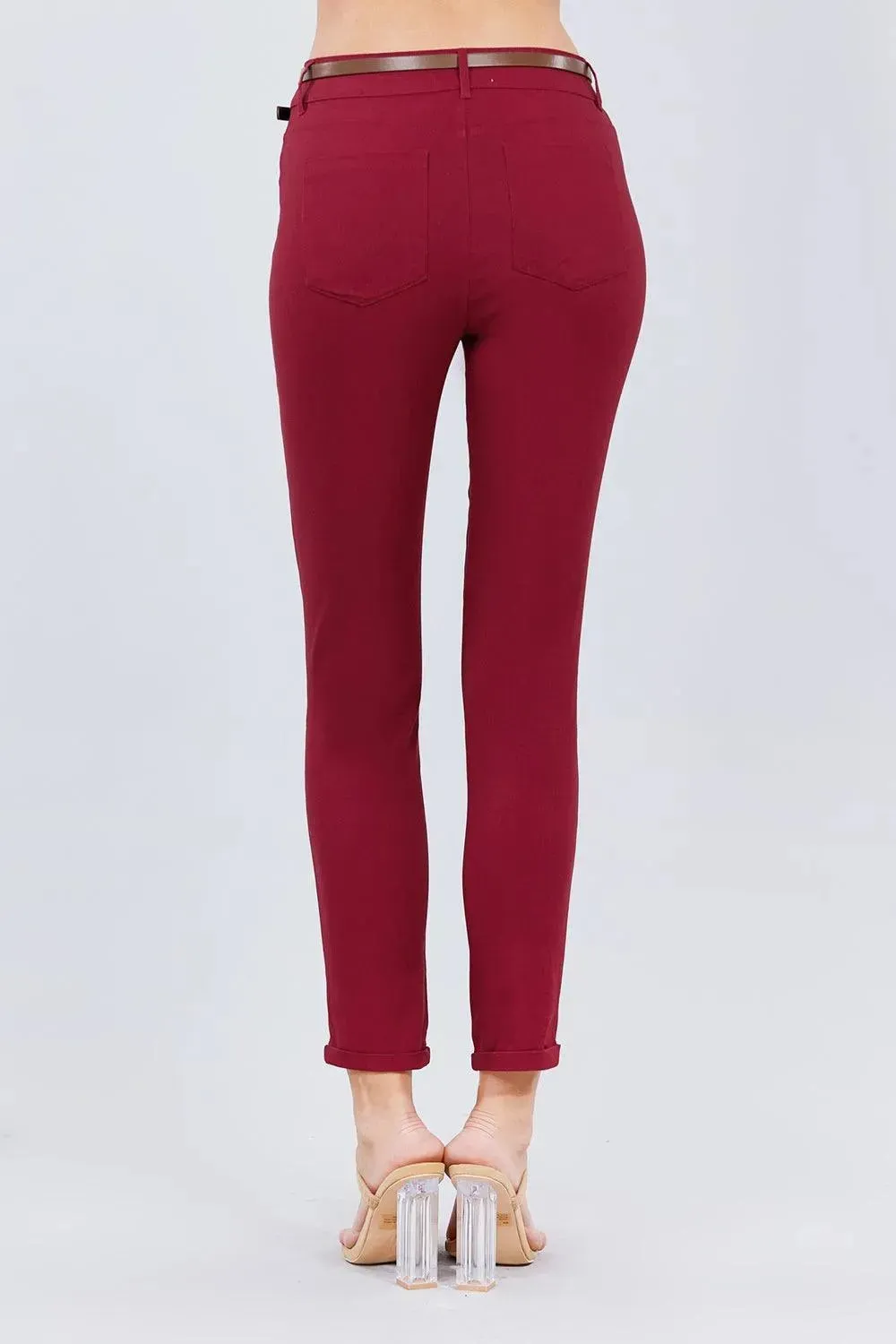 Belted Textured Long Pants