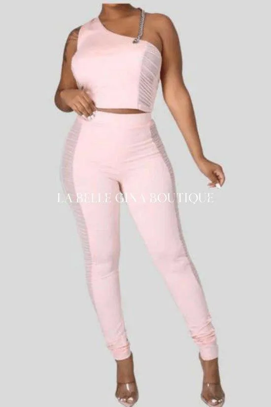 BENITA pants set with chain strap and see through set.