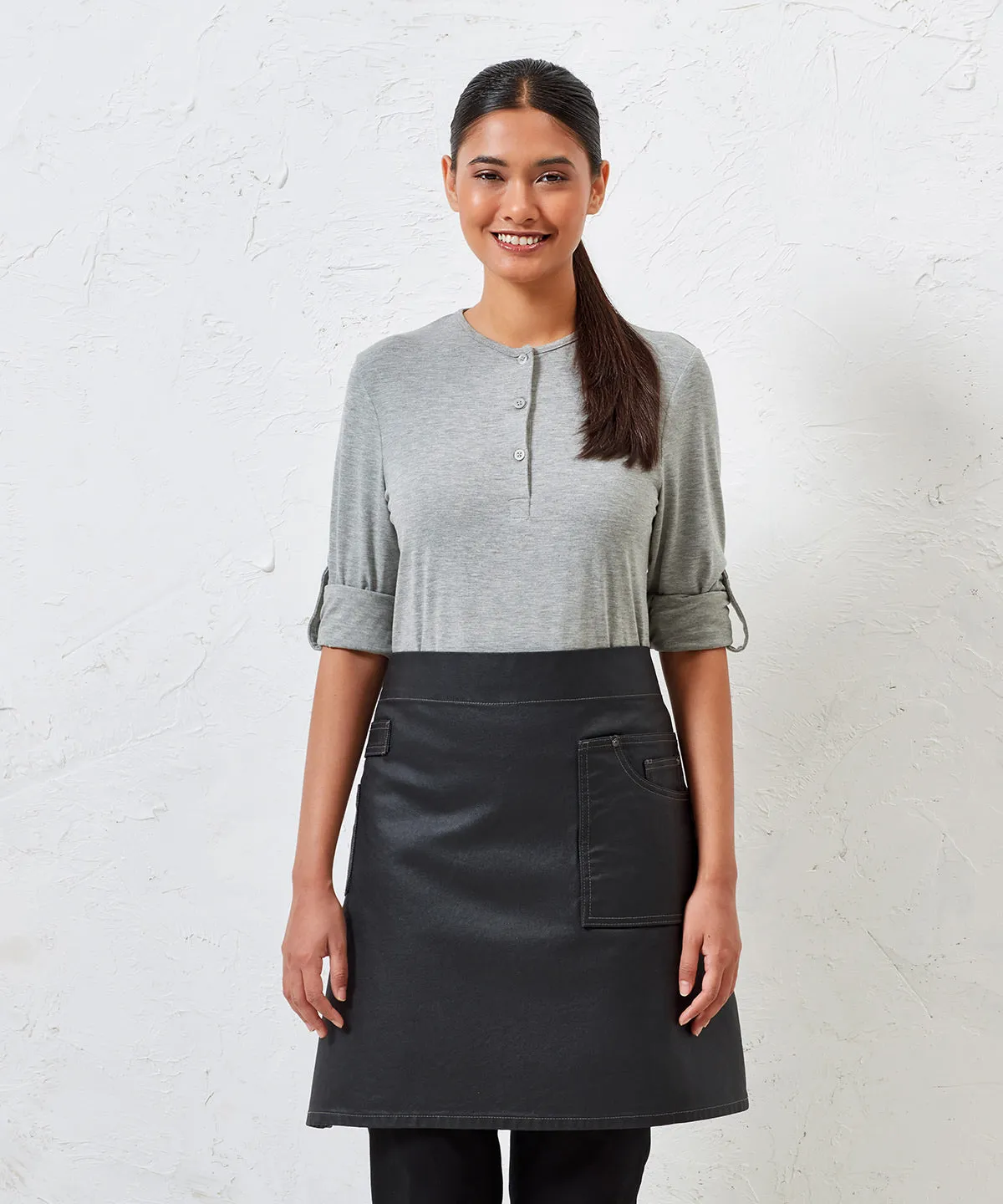 Black Denim - Division waxed-look denim waist apron