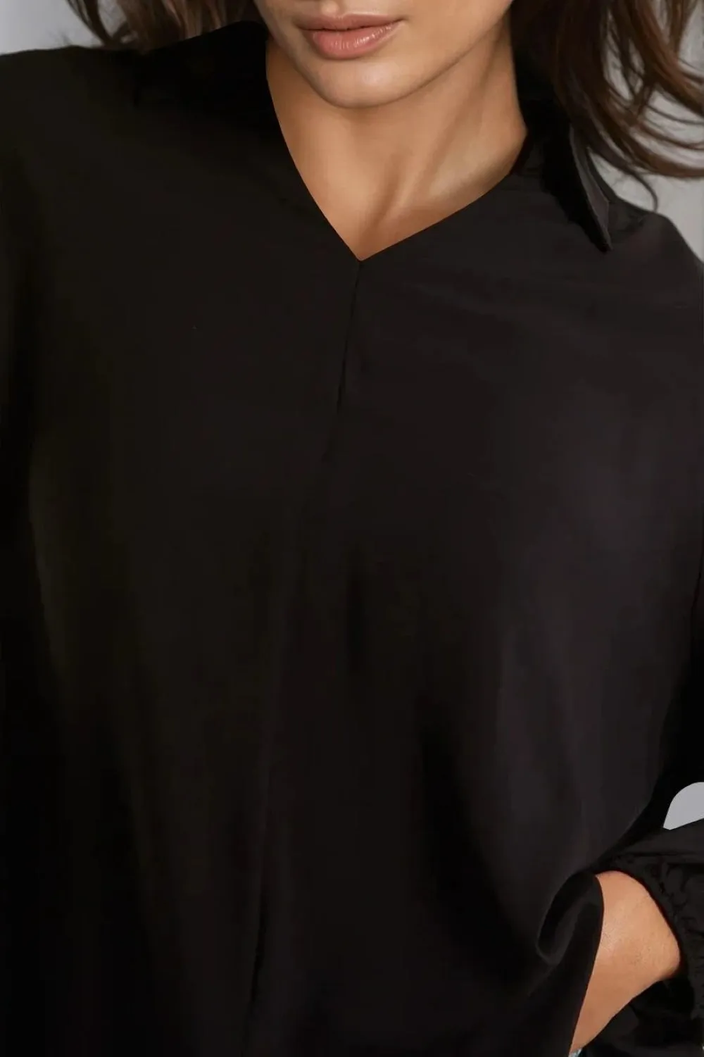 Black Open Collar Blouse