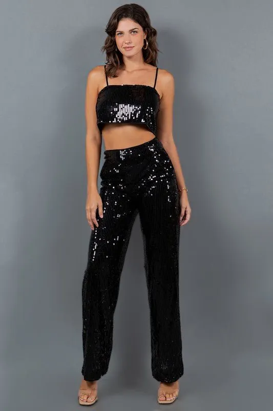 Black Sequin Pants Set