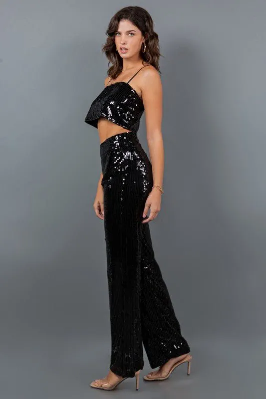 Black Sequin Pants Set