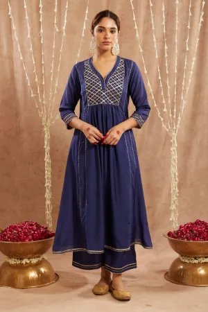 Blue Gota Kurta With Pants