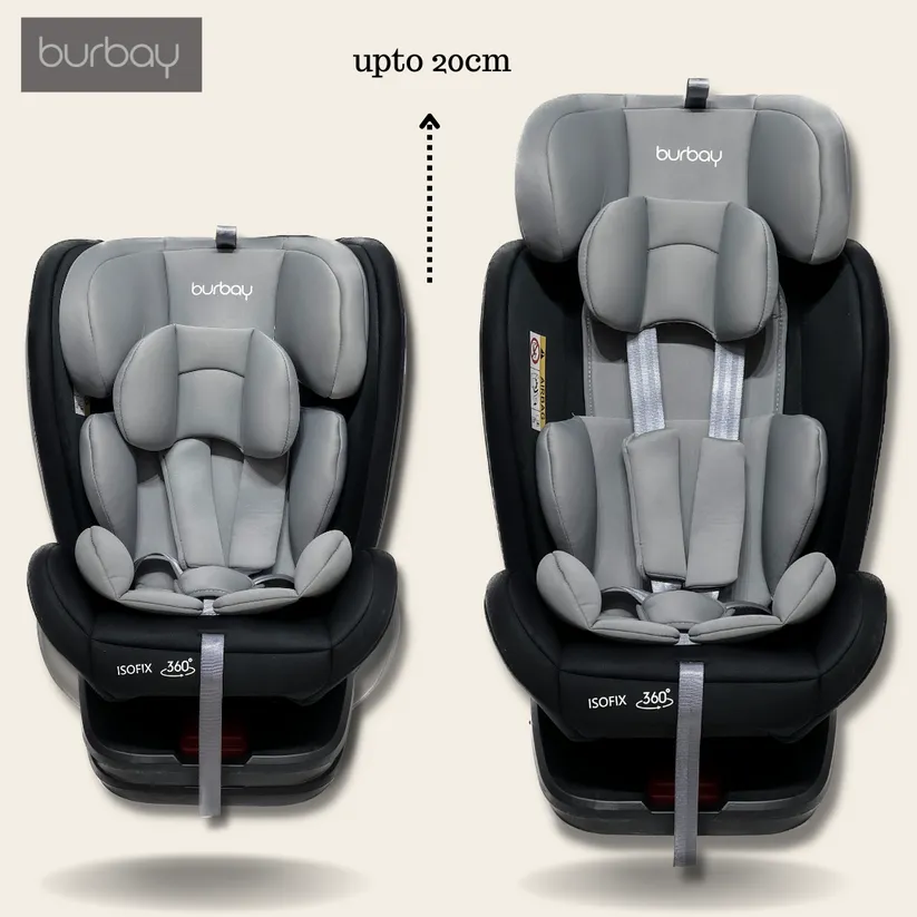 Burbay Grand ISOFIX 360 Rotatable Baby Car Seat AG220 Black grey with Black Age- Newborn to 12 Years