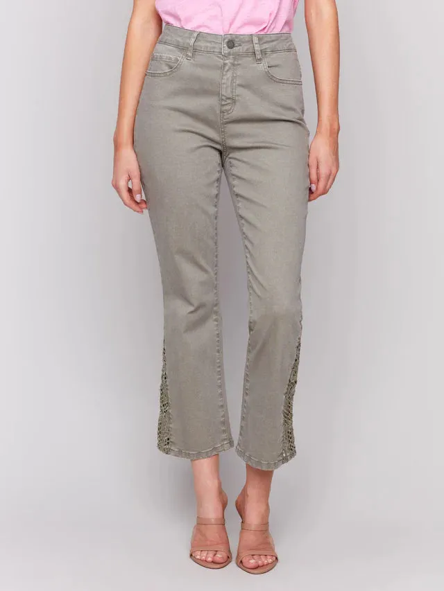 Cactus Lace Cut Side Bootcut Twill Pants - Celadon