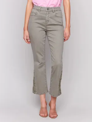 Cactus Lace Cut Side Bootcut Twill Pants - Celadon