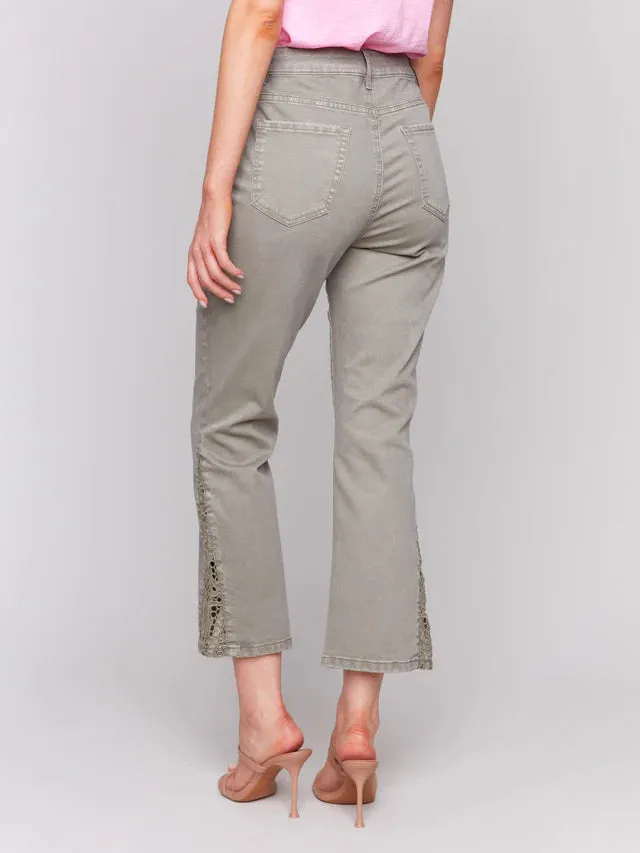 Cactus Lace Cut Side Bootcut Twill Pants - Celadon