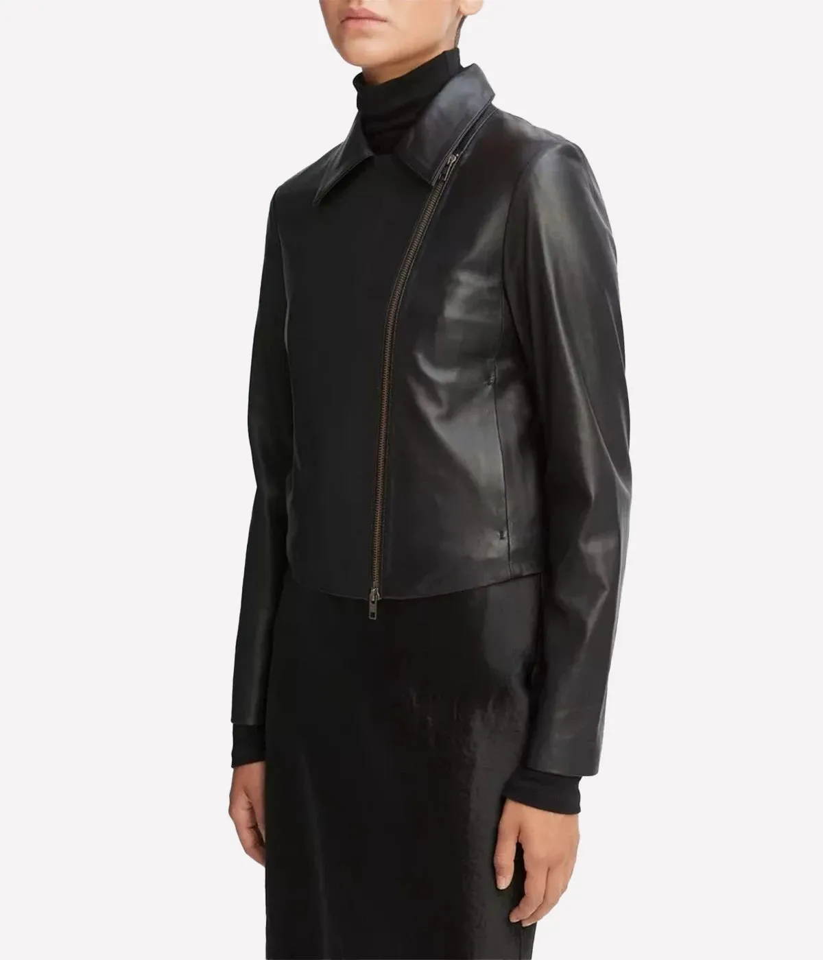 Classic Leather Zip Front Jacket in Black