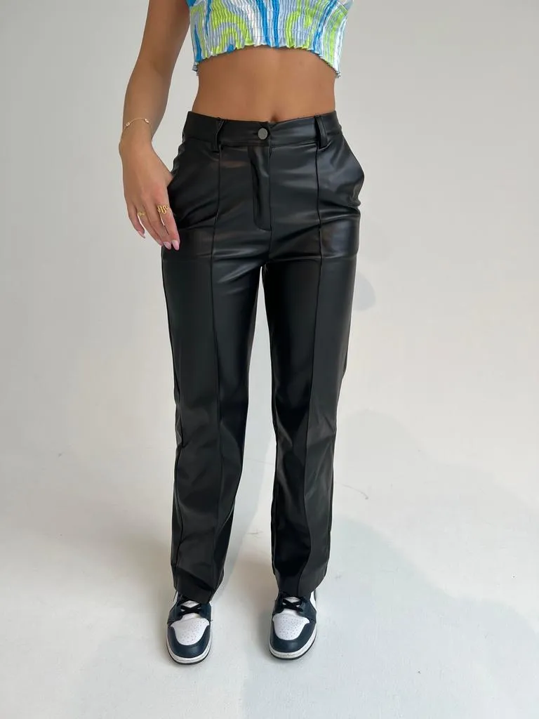 Classic wide pants leather look - Black