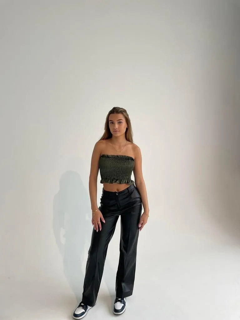 Classic wide pants leather look - Black