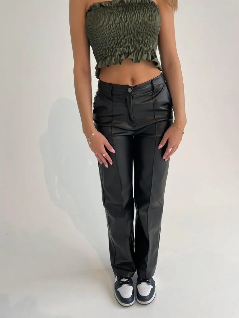 Classic wide pants leather look - Black