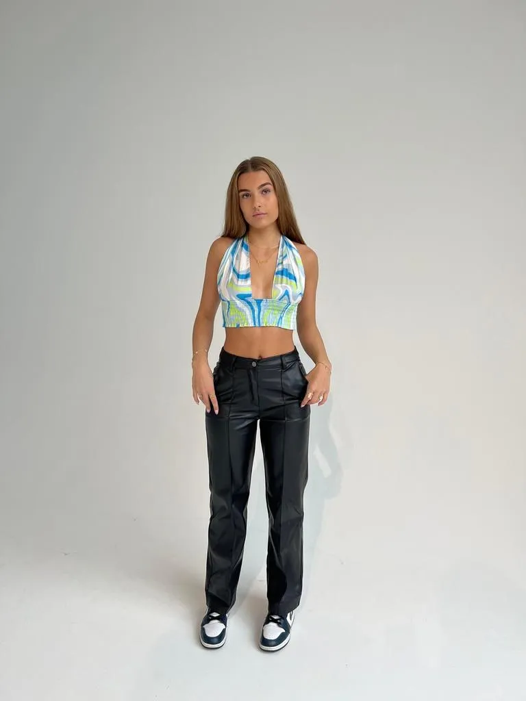 Classic wide pants leather look - Black