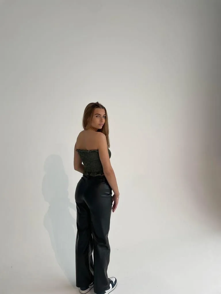 Classic wide pants leather look - Black