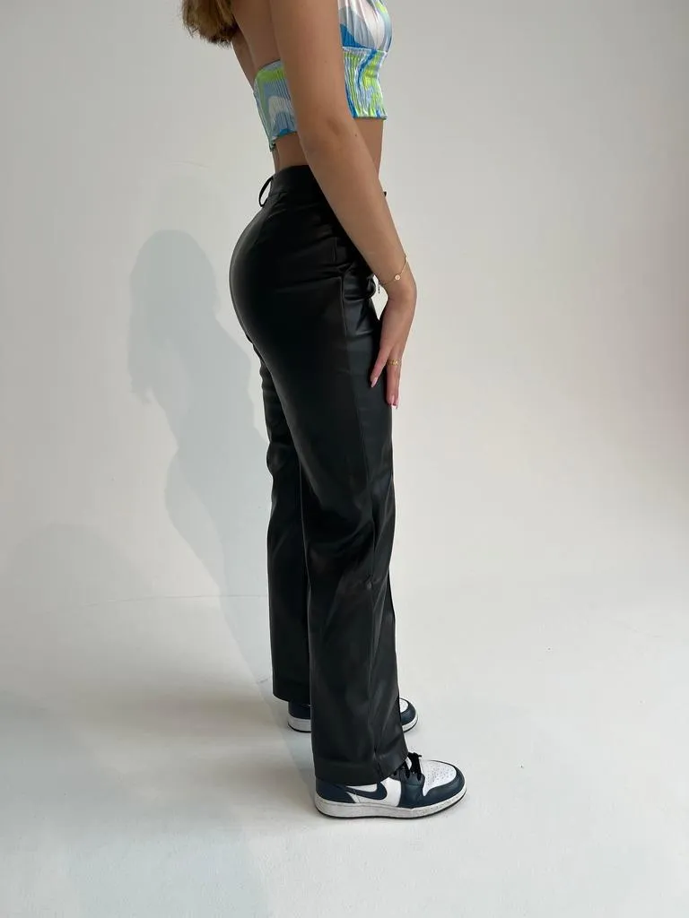 Classic wide pants leather look - Black
