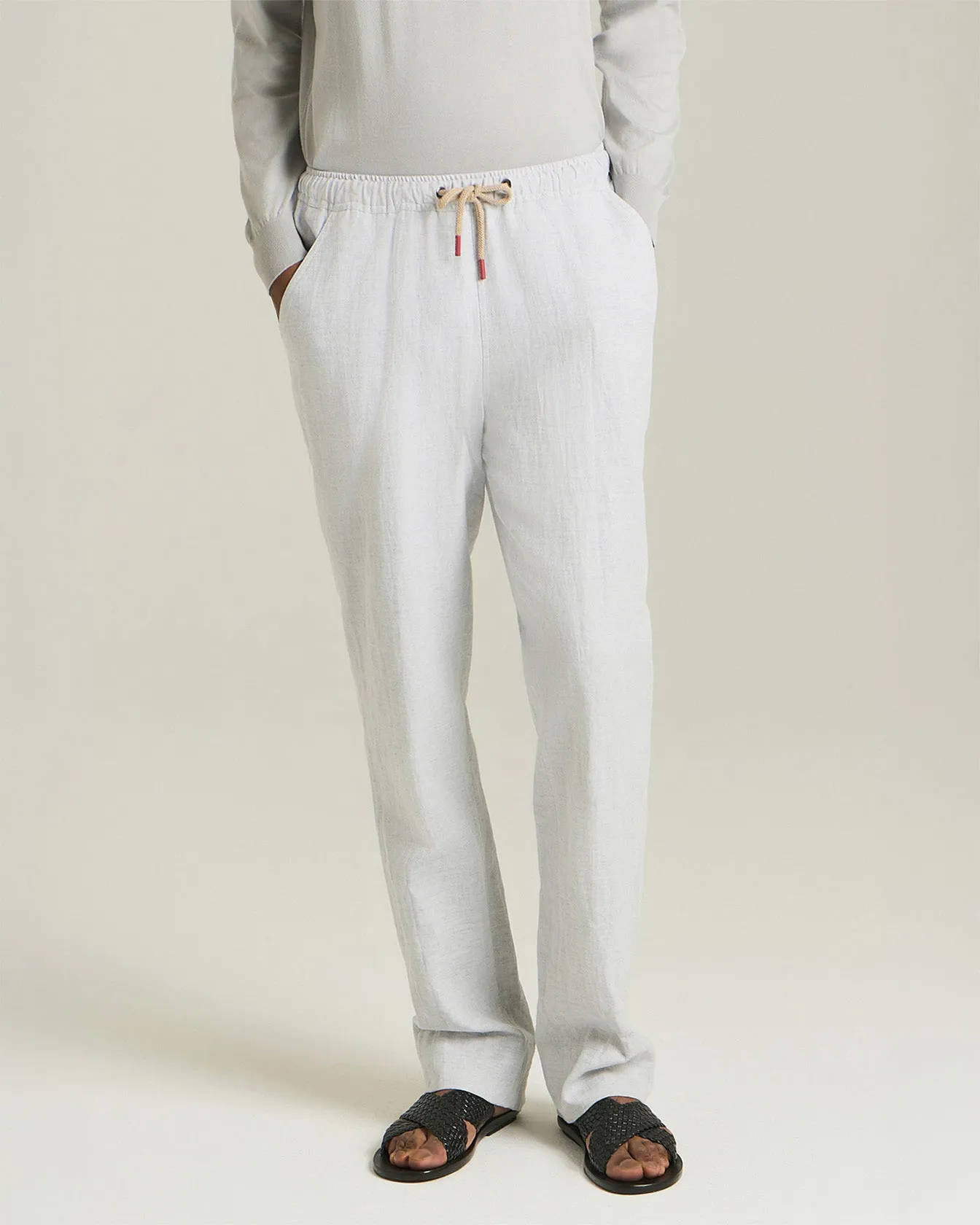 COTTON AND LINEN COMFORT-FIT PULL-ON TROUSERS