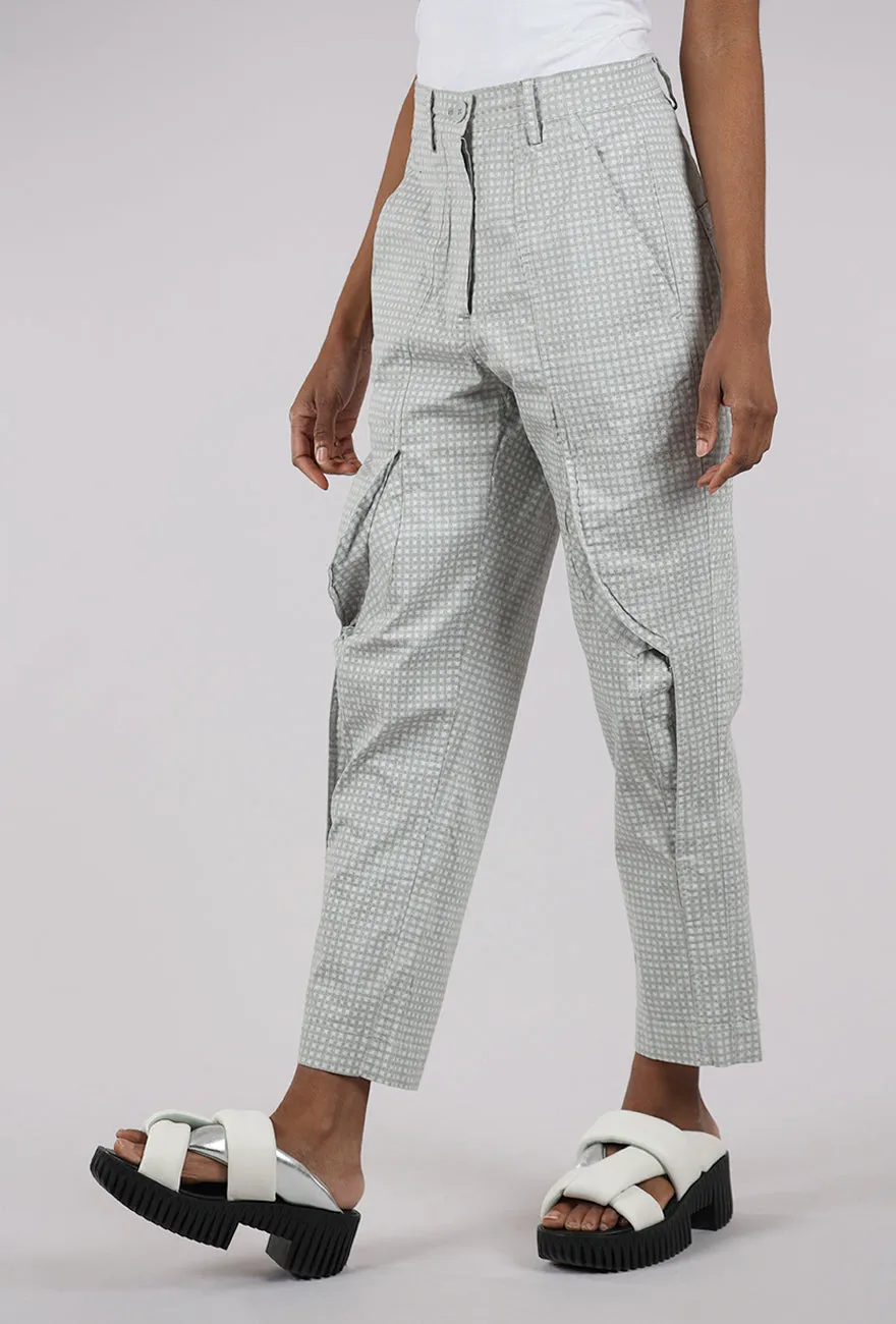 Cotton Check Curve Seam Trouser, Gray