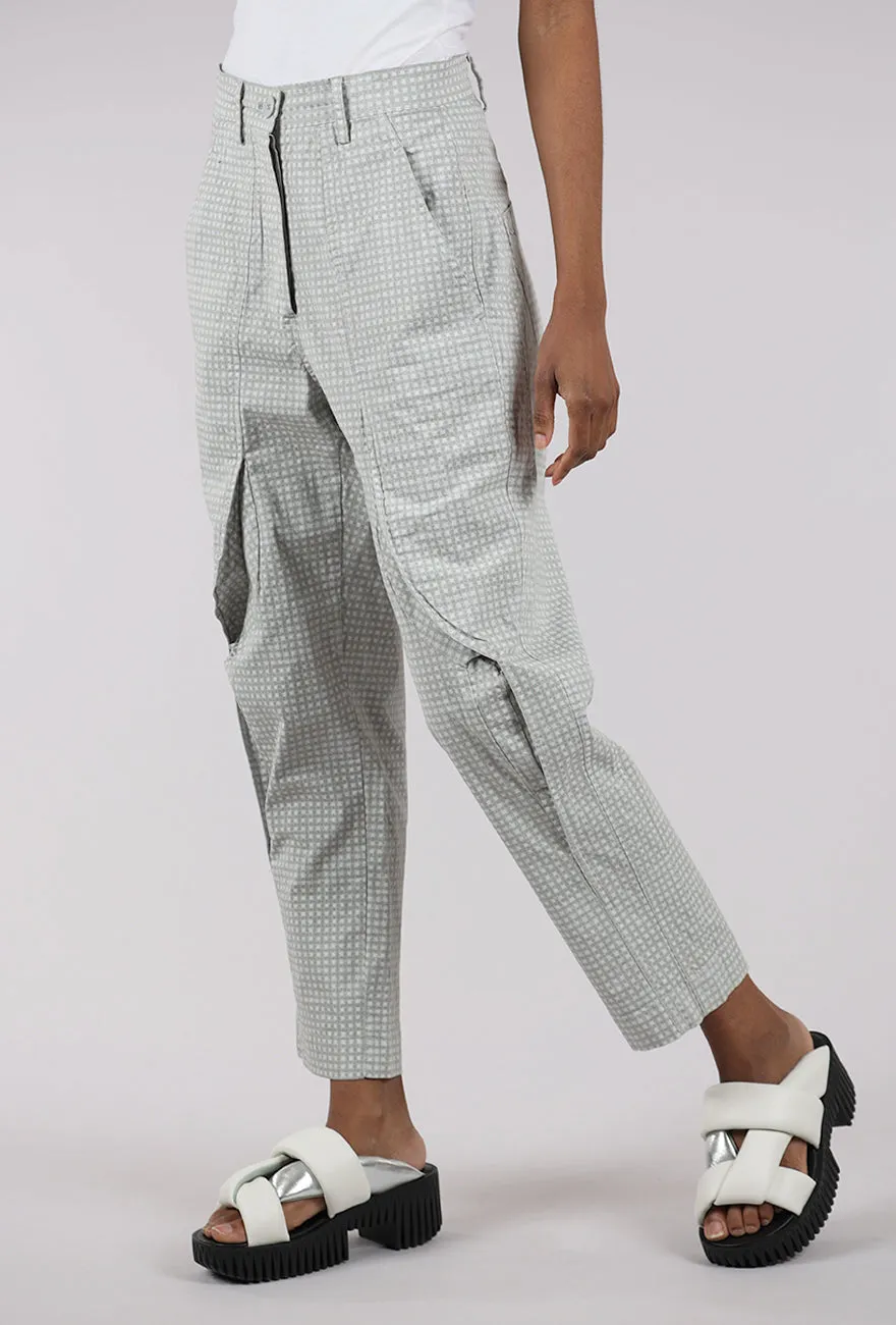 Cotton Check Curve Seam Trouser, Gray