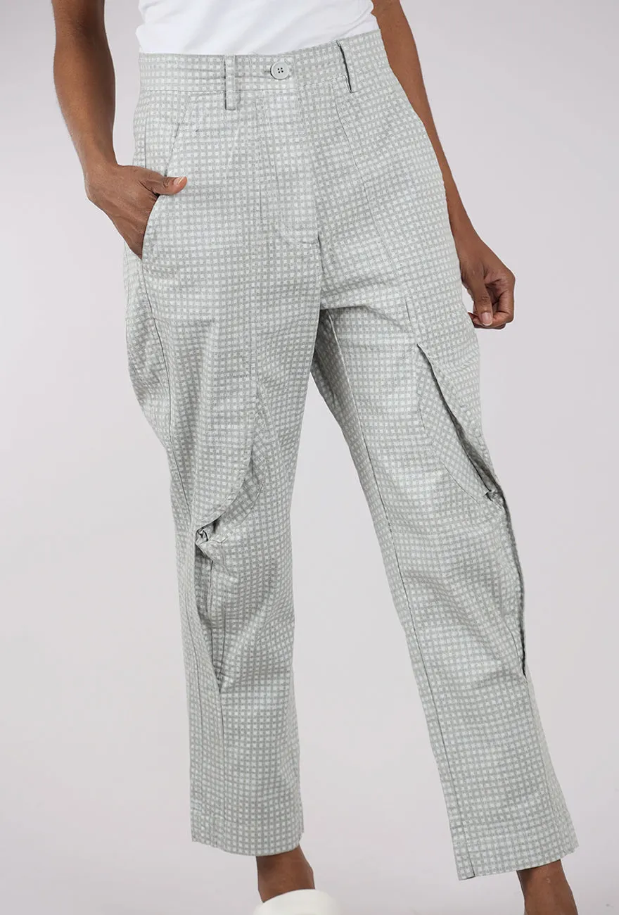 Cotton Check Curve Seam Trouser, Gray