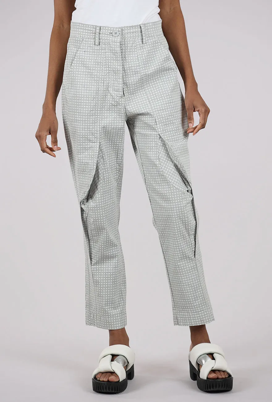 Cotton Check Curve Seam Trouser, Gray