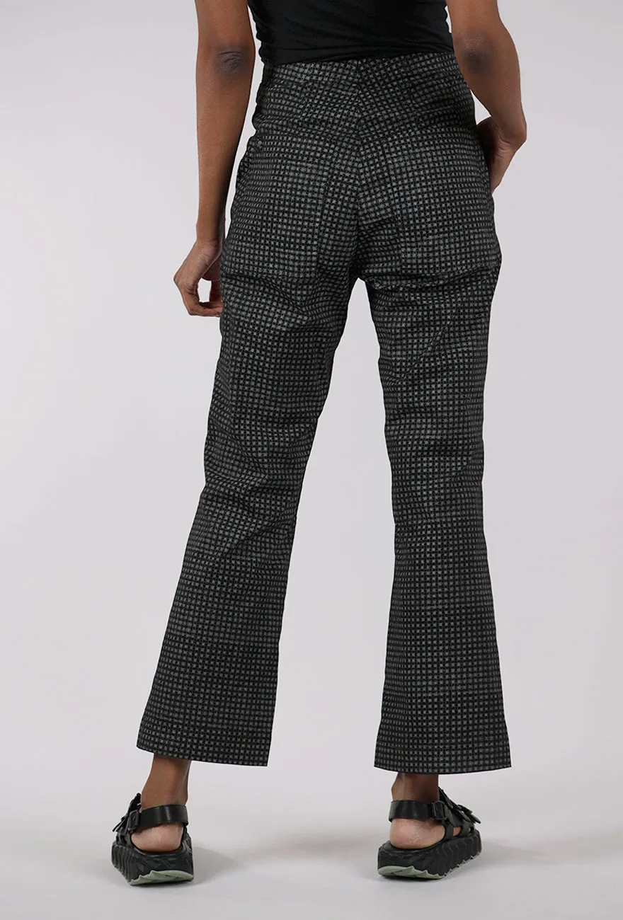 Cotton Check Flare Trouser, Black