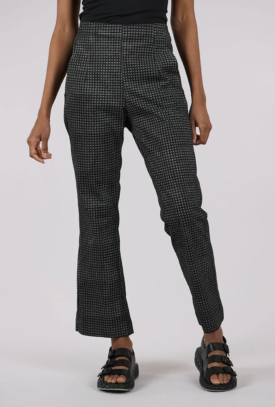 Cotton Check Flare Trouser, Black