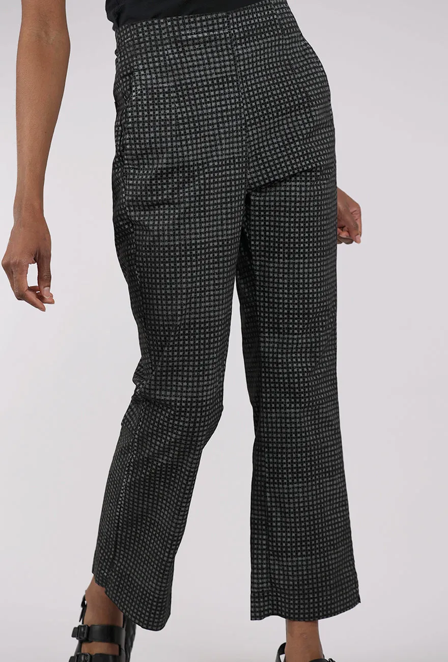 Cotton Check Flare Trouser, Black