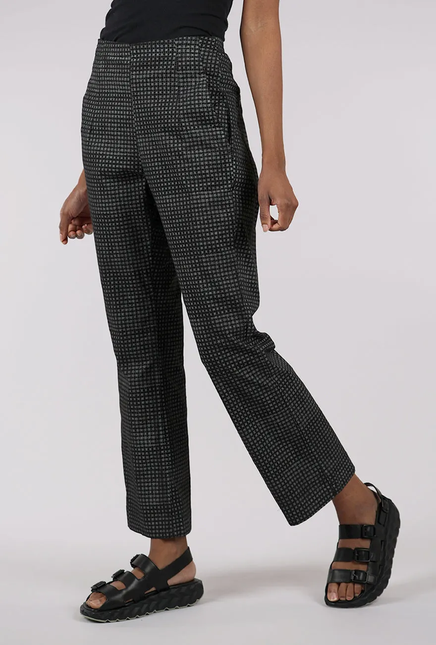 Cotton Check Flare Trouser, Black