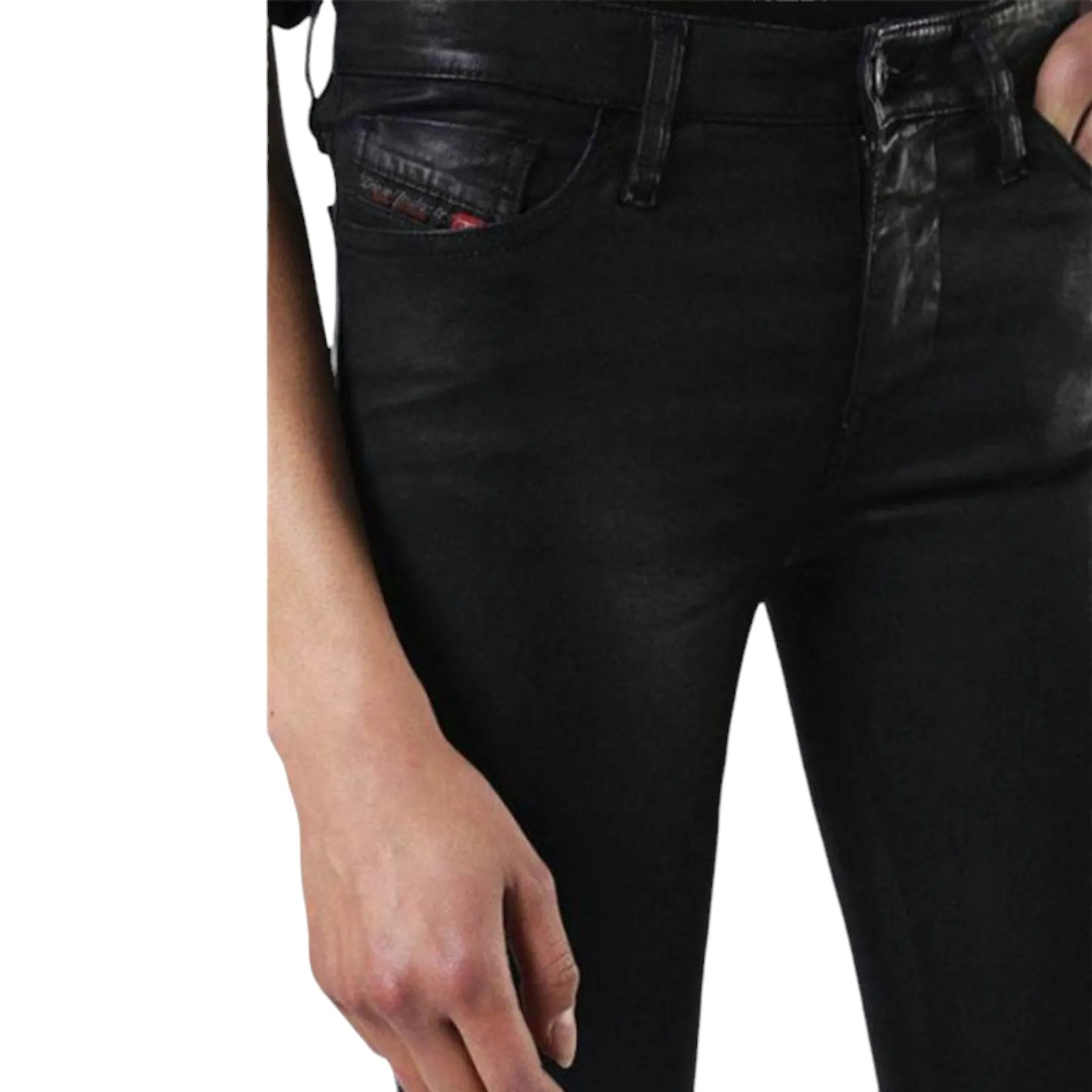 DIESEL SKINZEE 0662E Womens Denim Jeans Super Slim Skinny Zip Fly Shiny Black