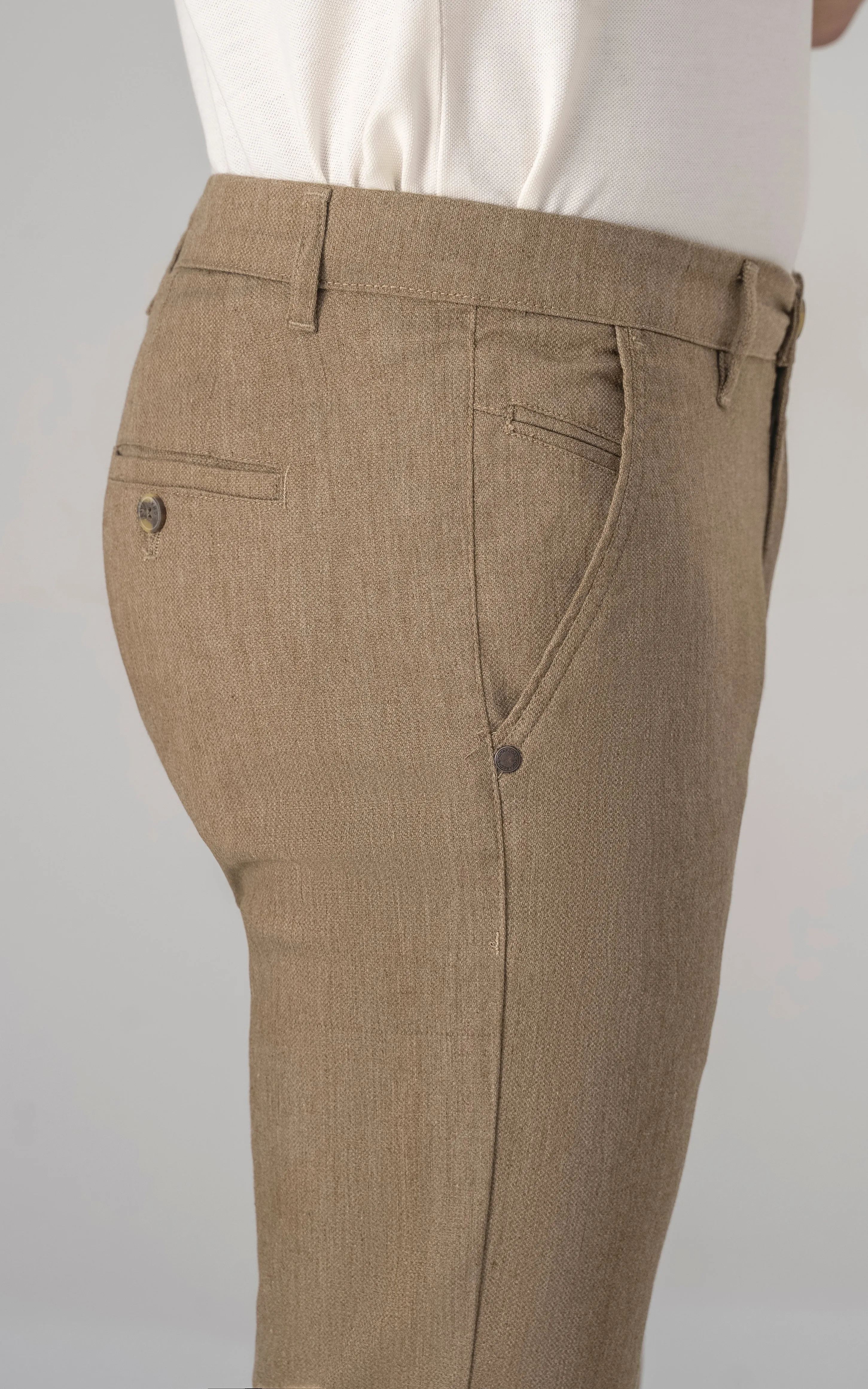 DOBBY SLIM FIT CASUAL PANT DARK KHAKI