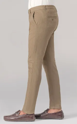DOBBY SLIM FIT CASUAL PANT DARK KHAKI