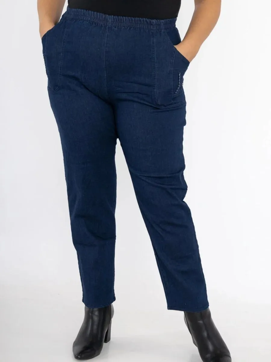 Elastic Waist Denim Trousers