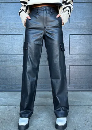 End Of Us Leather Cargo Pants Black