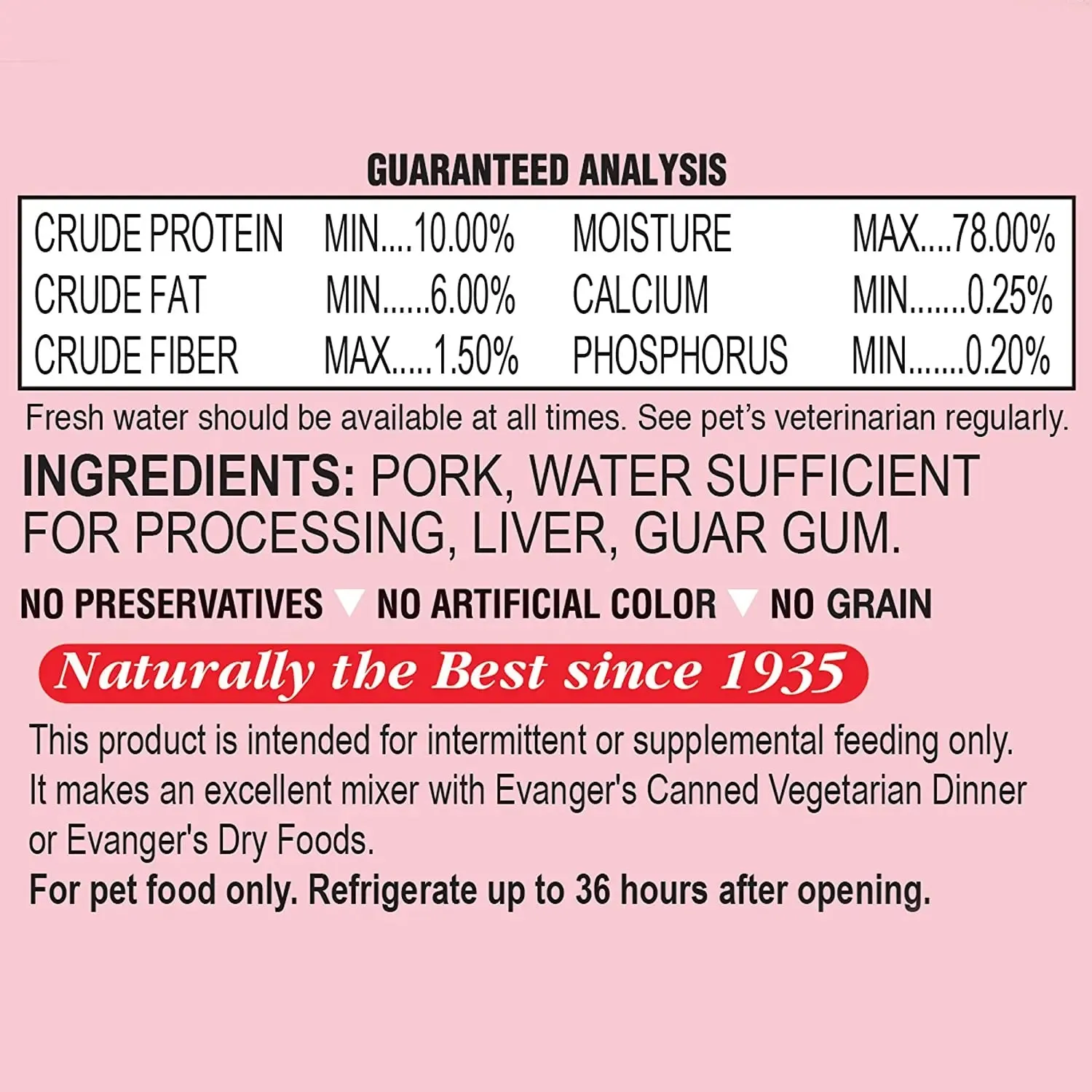 Evanger's Grain-Free Pork Canned Dog & Cat Food case of 24