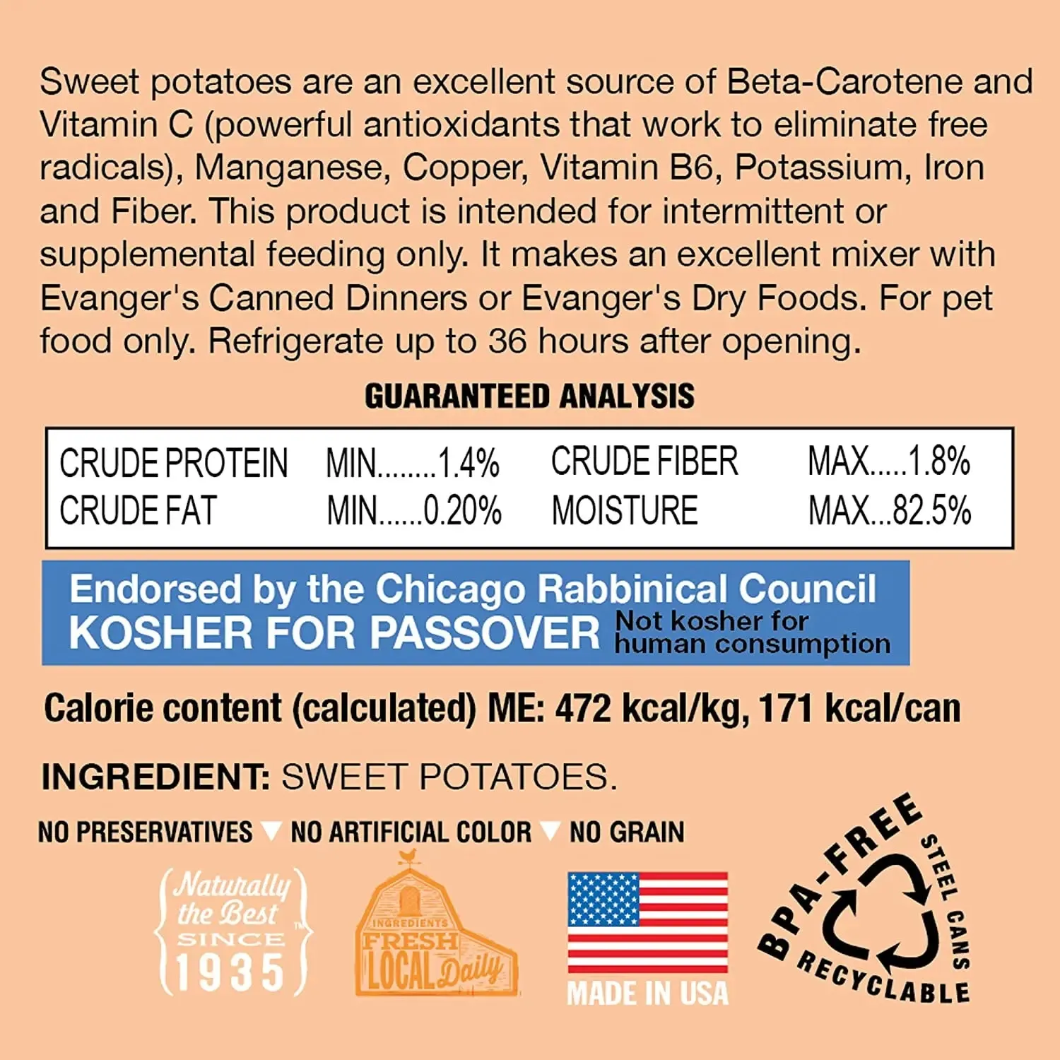 Evanger's Grain-Free Sweet Potato Canned Dog & Cat Food 12ea/12.8 oz
