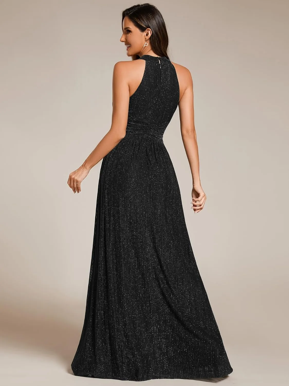 Ever-Pretty Women's Summer Halter Sleeveless Pletaed Floor Length Glitter Formal Evening Dresses 41961