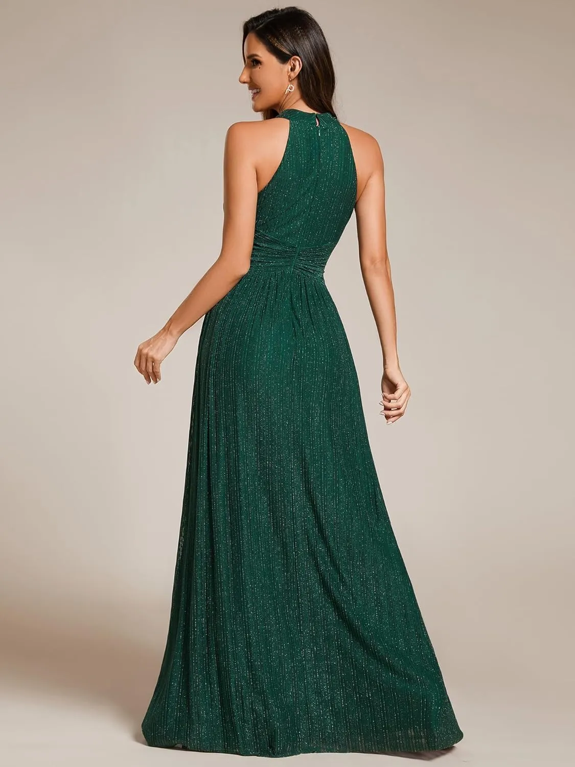 Ever-Pretty Women's Summer Halter Sleeveless Pletaed Floor Length Glitter Formal Evening Dresses 41961