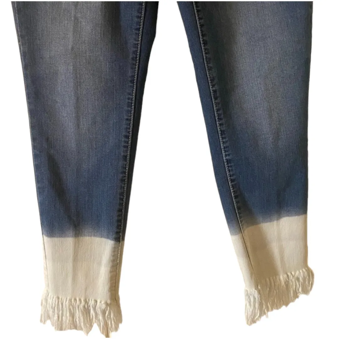 Faded Fringe Skinny Ankle Jeans