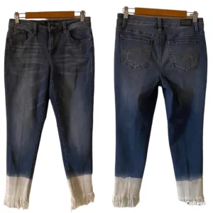 Faded Fringe Skinny Ankle Jeans