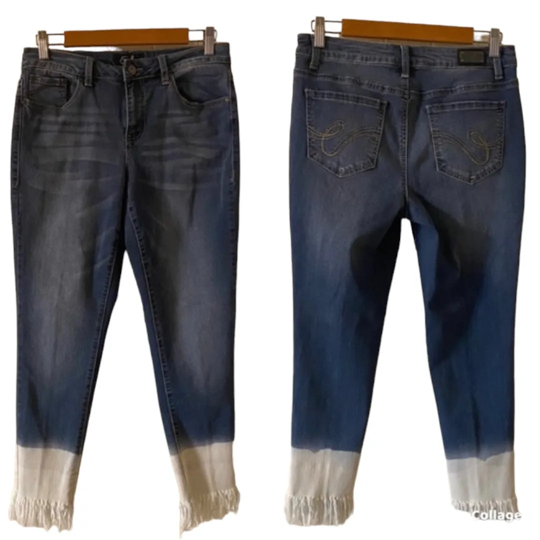 Faded Fringe Skinny Ankle Jeans