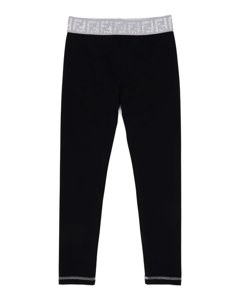 Girls Black Lycra Leggings FF Trim