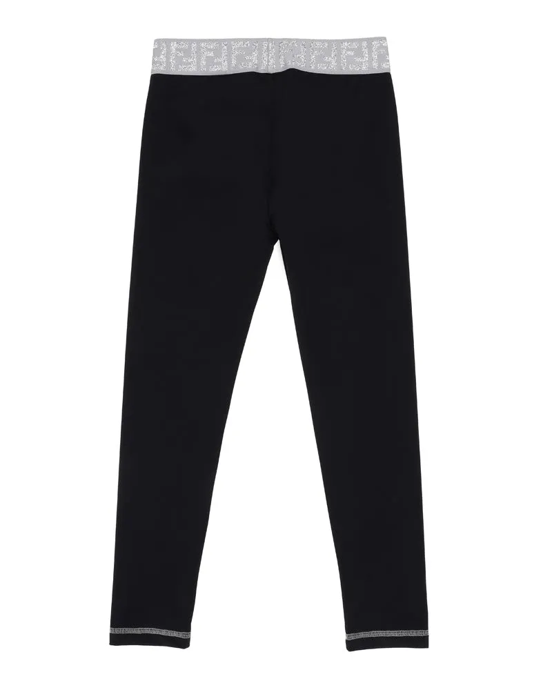 Girls Black Lycra Leggings FF Trim