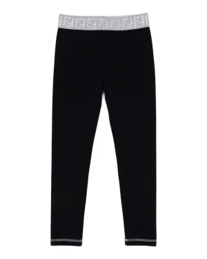 Girls Black Lycra Leggings FF Trim